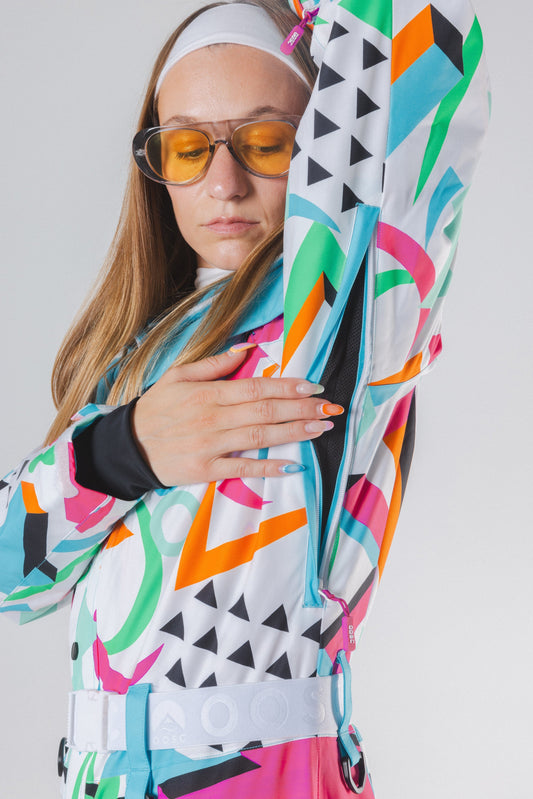 The Geodisiac | Retro Neon Curved Fit Women's One Piece Ski Suit - Shinesty