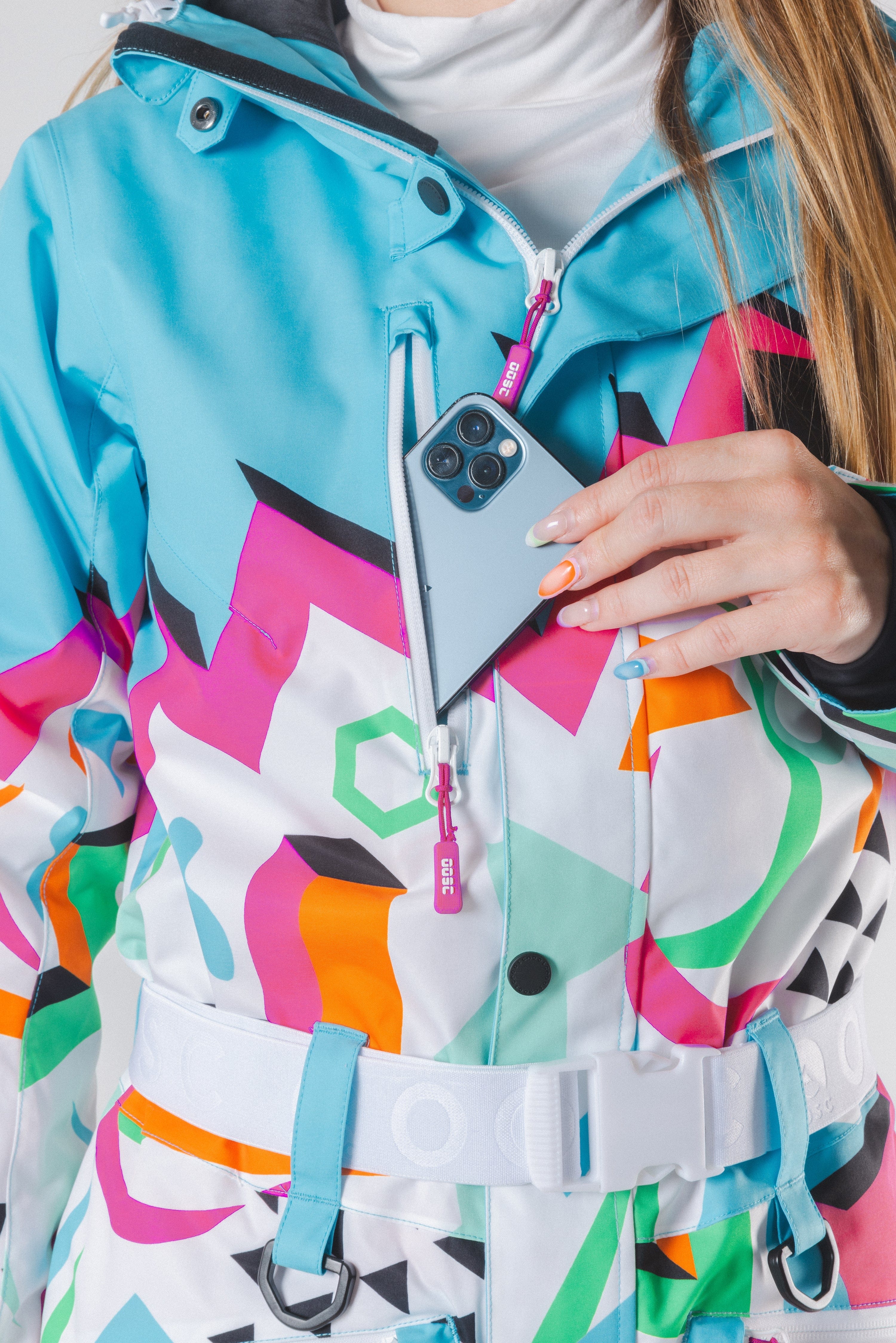 The Geodisiac | Retro Neon Curved Fit Women's One Piece Ski Suit - Shinesty