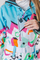 The Geodisiac | Retro Neon Curved Fit Women's One Piece Ski Suit - Shinesty