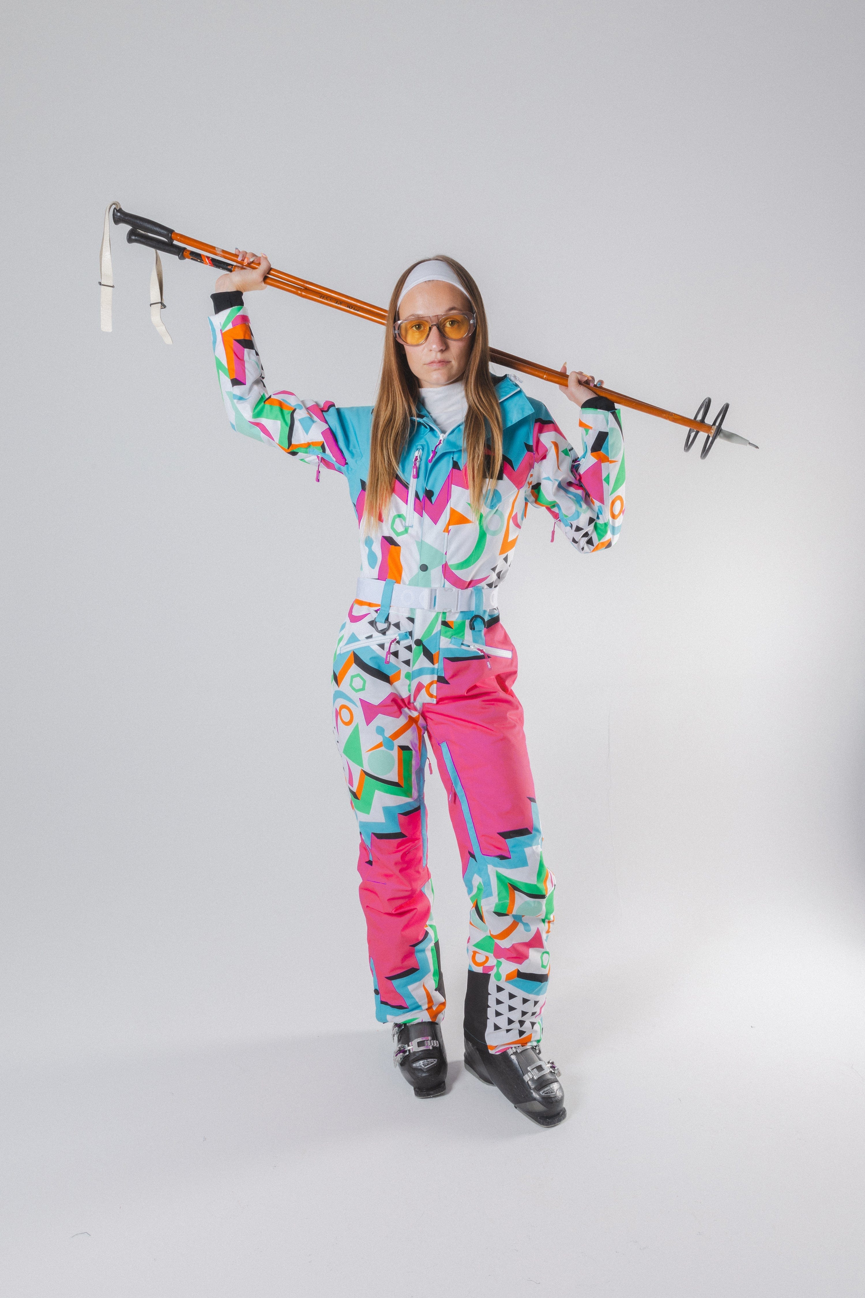 The Geodisiac | Retro Neon Curved Fit Women's One Piece Ski Suit - Shinesty