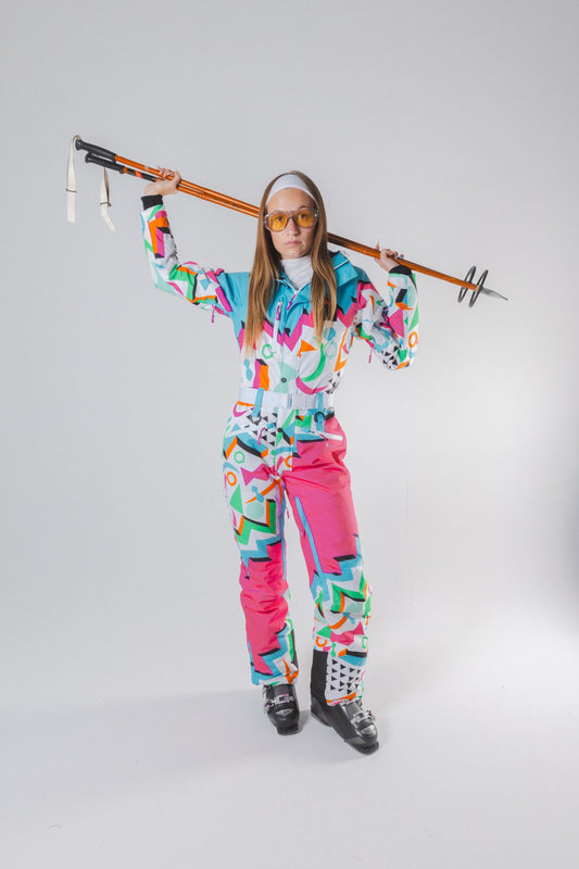 The Geodisiac | Retro Neon Curved Fit Women's One Piece Ski Suit - Shinesty