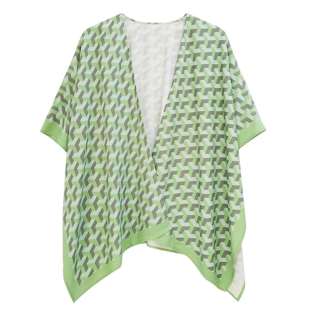 Geometric Pattern Print Ruana Poncho - Madeline Love - Flyclothing LLC
