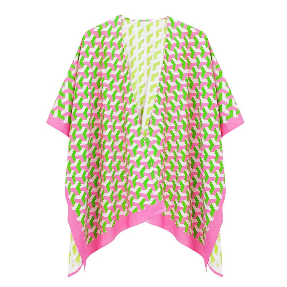 Geometric Pattern Print Ruana Poncho - Madeline Love - Flyclothing LLC