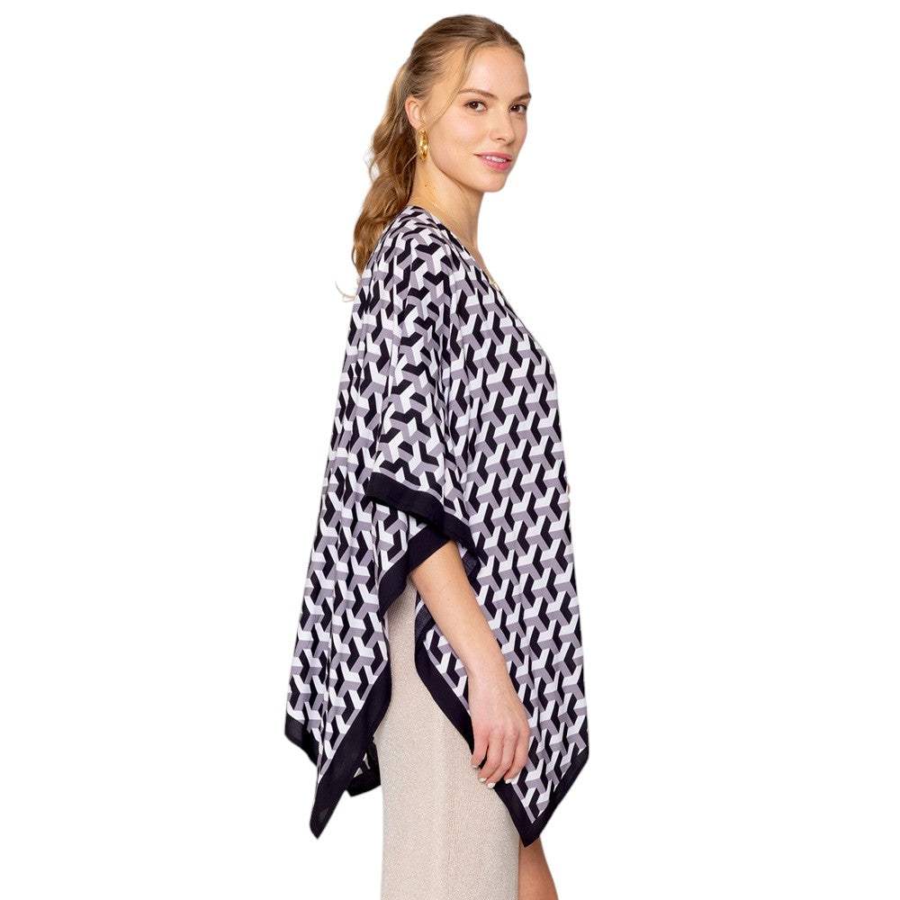 Geometric Pattern Print Ruana Poncho - Madeline Love - Flyclothing LLC
