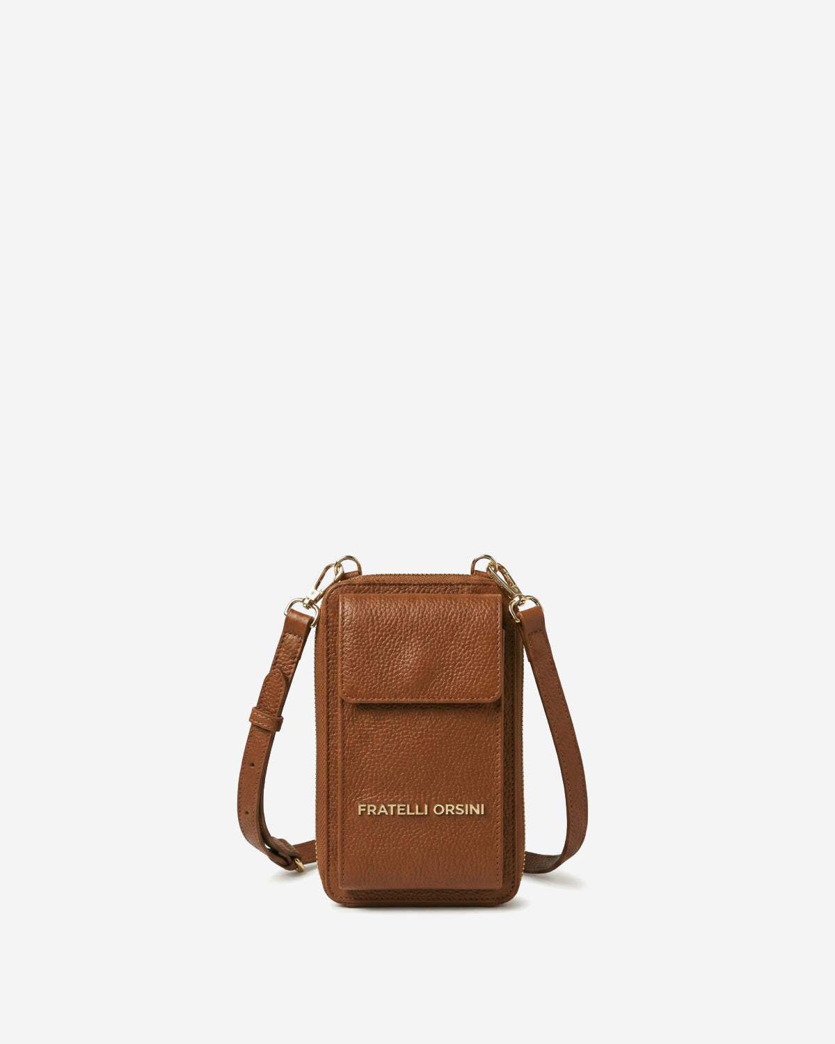 Giada (cognac) - Italian women's crossbody phone wallet with shoulder strap
