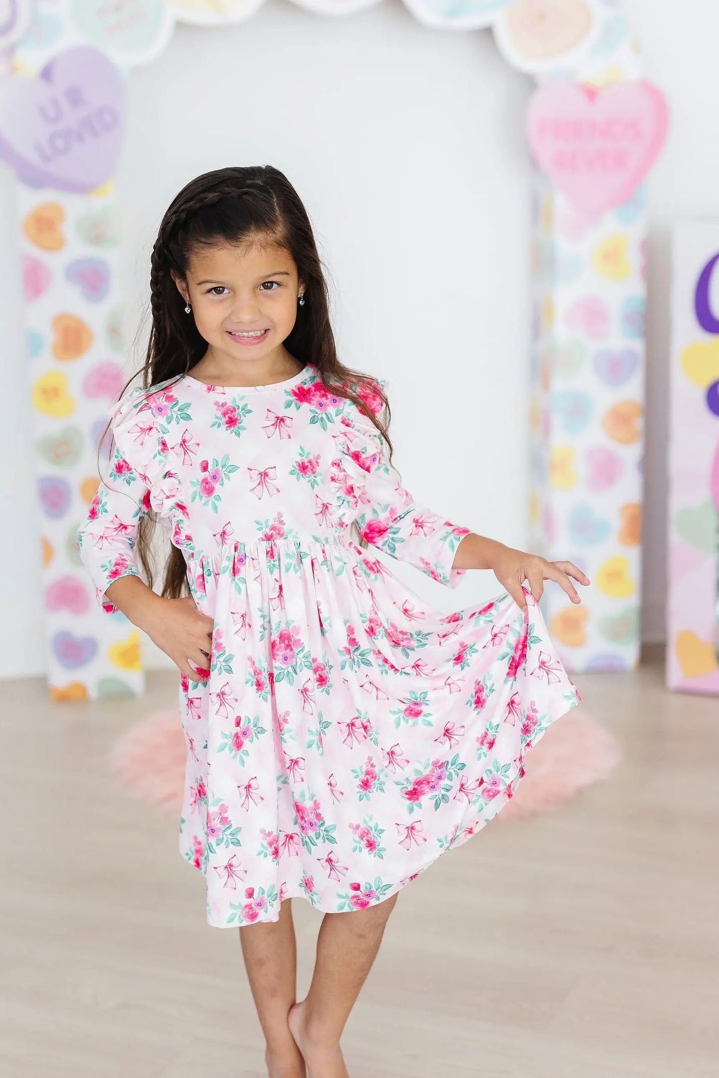 Gingham Bows 3/4 Sleeve Ruffle Twirl Dress - Mila & Rose ® - Flyclothing LLC