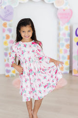 Gingham Bows 3/4 Sleeve Ruffle Twirl Dress - Mila & Rose ® - Flyclothing LLC