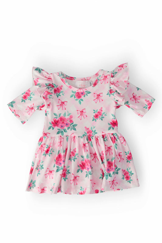 Gingham Bows 3/4 Sleeve Flutter Twirl Bodysuit - Mila & Rose ® - Flyclothing LLC