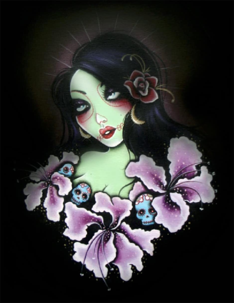 Black Market Art Company Girl & Flowers Print
