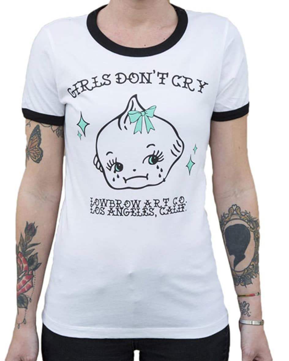 Black Market Art Company Girls Don't Cry Women's Ringer T-Shirt - Black Market Art Company - Flyclothing LLC