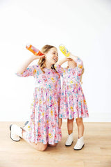 Girly Pop 3/4 Sleeve Pocket Twirl Dress - Mila & Rose ® - Flyclothing LLC