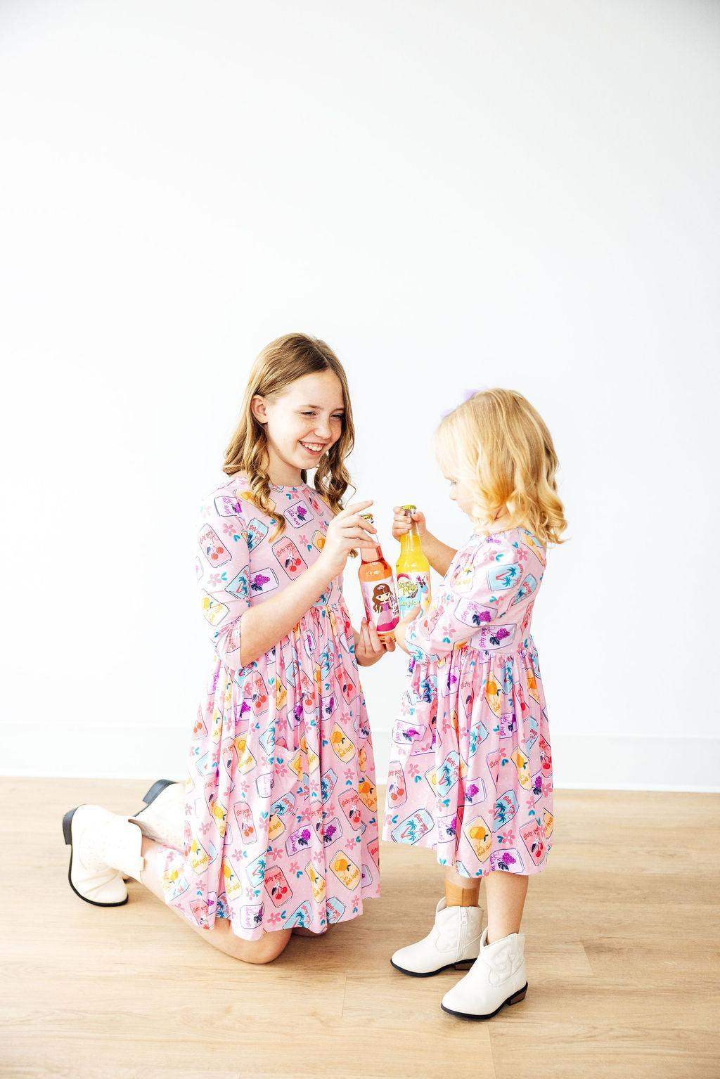 Girly Pop 3/4 Sleeve Pocket Twirl Dress - Mila & Rose ® - Flyclothing LLC