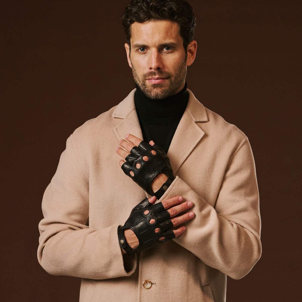 Giuseppe (black) - Italian lambskin fingerless leather driving gloves - Leather Gloves Online - Flyclothing LLC