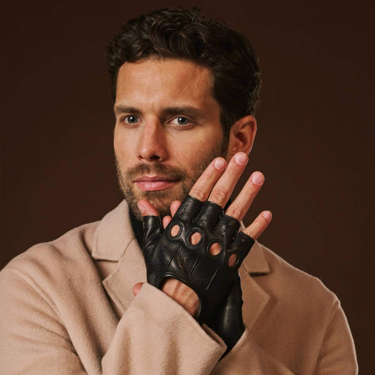 Giuseppe (black) - Italian lambskin fingerless leather driving gloves - Leather Gloves Online - Flyclothing LLC