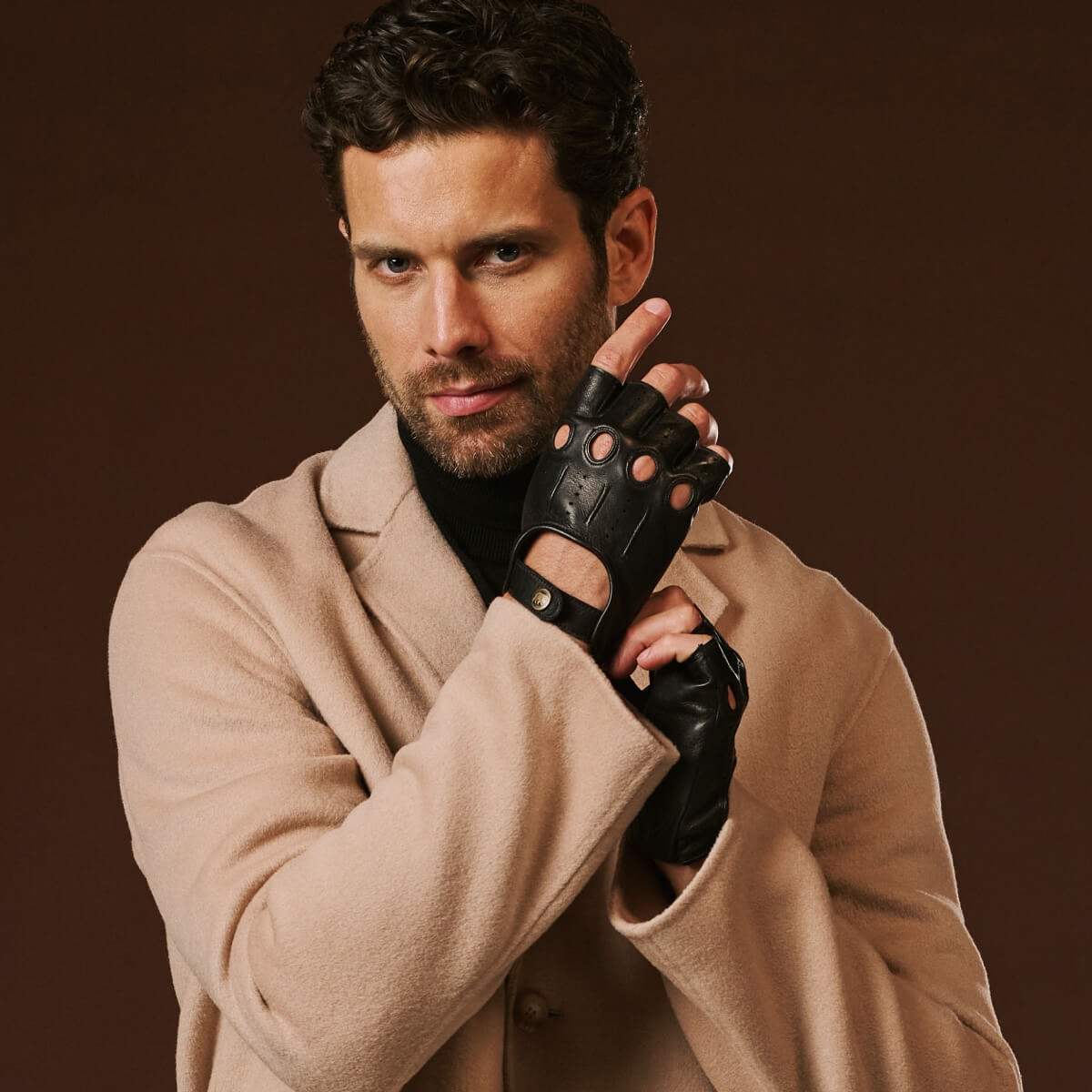 Giuseppe (black) - Italian lambskin fingerless leather driving gloves - Leather Gloves Online - Flyclothing LLC
