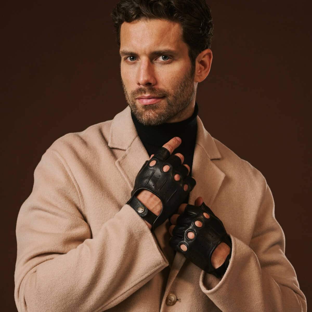 Giuseppe (black) - Italian lambskin fingerless leather driving gloves - Leather Gloves Online - Flyclothing LLC