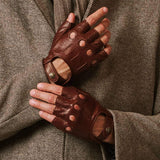 Giuseppe (brown) - Italian lambskin fingerless leather driving gloves - Leather Gloves Online - Flyclothing LLC