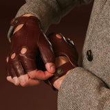 Giuseppe (brown) - Italian lambskin fingerless leather driving gloves - Leather Gloves Online - Flyclothing LLC