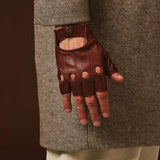 Giuseppe (brown) - Italian lambskin fingerless leather driving gloves - Leather Gloves Online - Flyclothing LLC