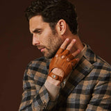 Giuseppe (cognac) - Italian lambskin fingerless leather driving gloves - Leather Gloves Online - Flyclothing LLC