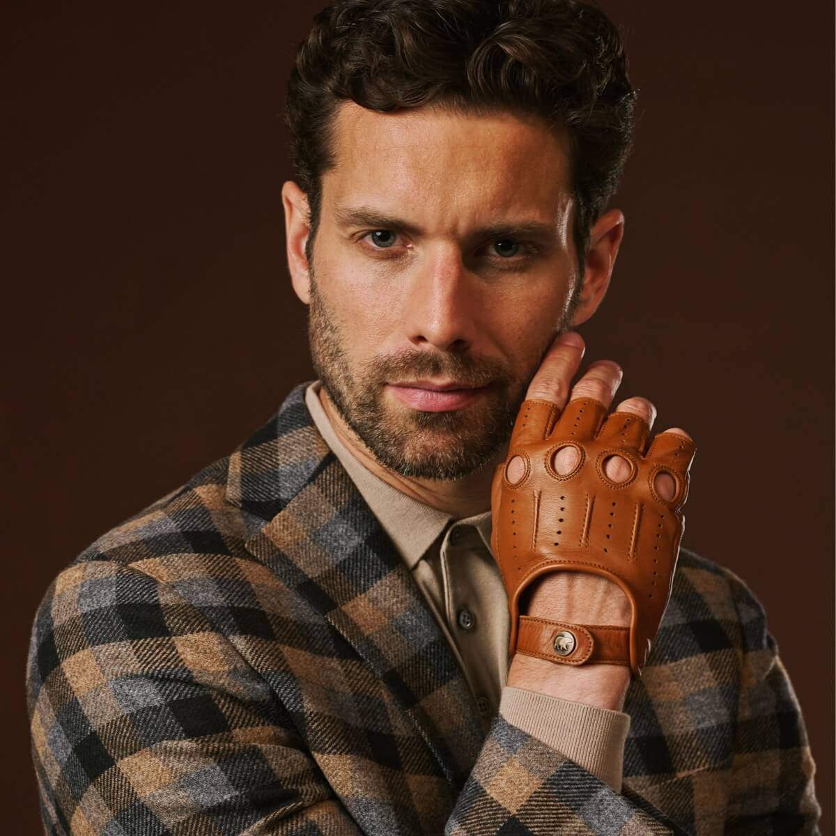 Giuseppe (cognac) - Italian lambskin fingerless leather driving gloves - Leather Gloves Online - Flyclothing LLC