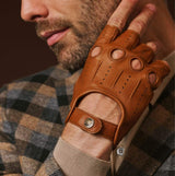 Giuseppe (cognac) - Italian lambskin fingerless leather driving gloves - Leather Gloves Online - Flyclothing LLC
