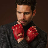Giuseppe (red) - Italian lambskin fingerless leather driving gloves