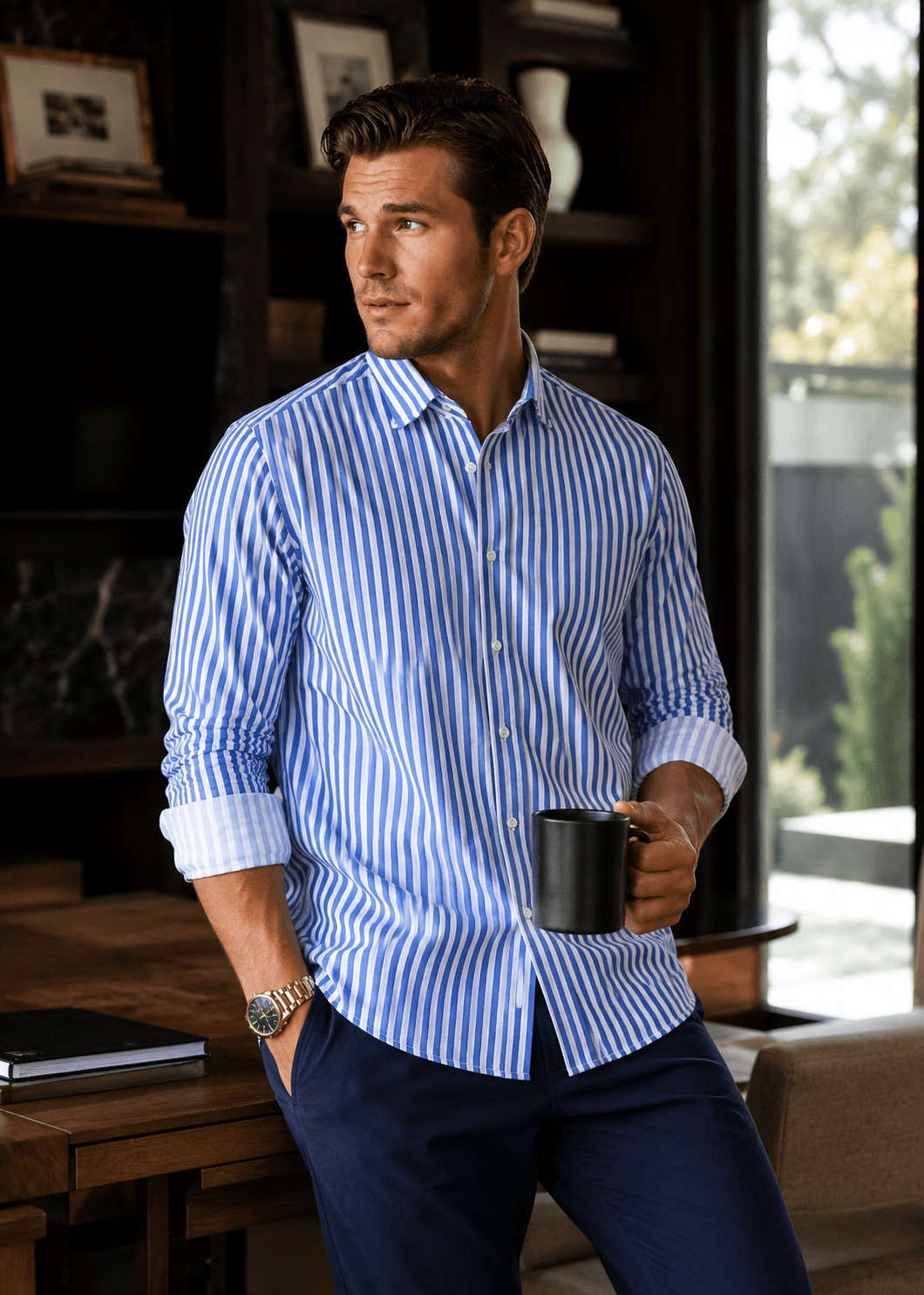 The Go Big Stripe Long Sleeve Tech Shirt - Royal Blue - Buki - Flyclothing LLC