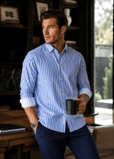 The Go Big Stripe Long Sleeve Tech Shirt - Royal Blue - Buki - Flyclothing LLC