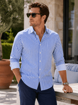 The Go Big Stripe Long Sleeve Tech Shirt - Royal Blue - Buki - Flyclothing LLC
