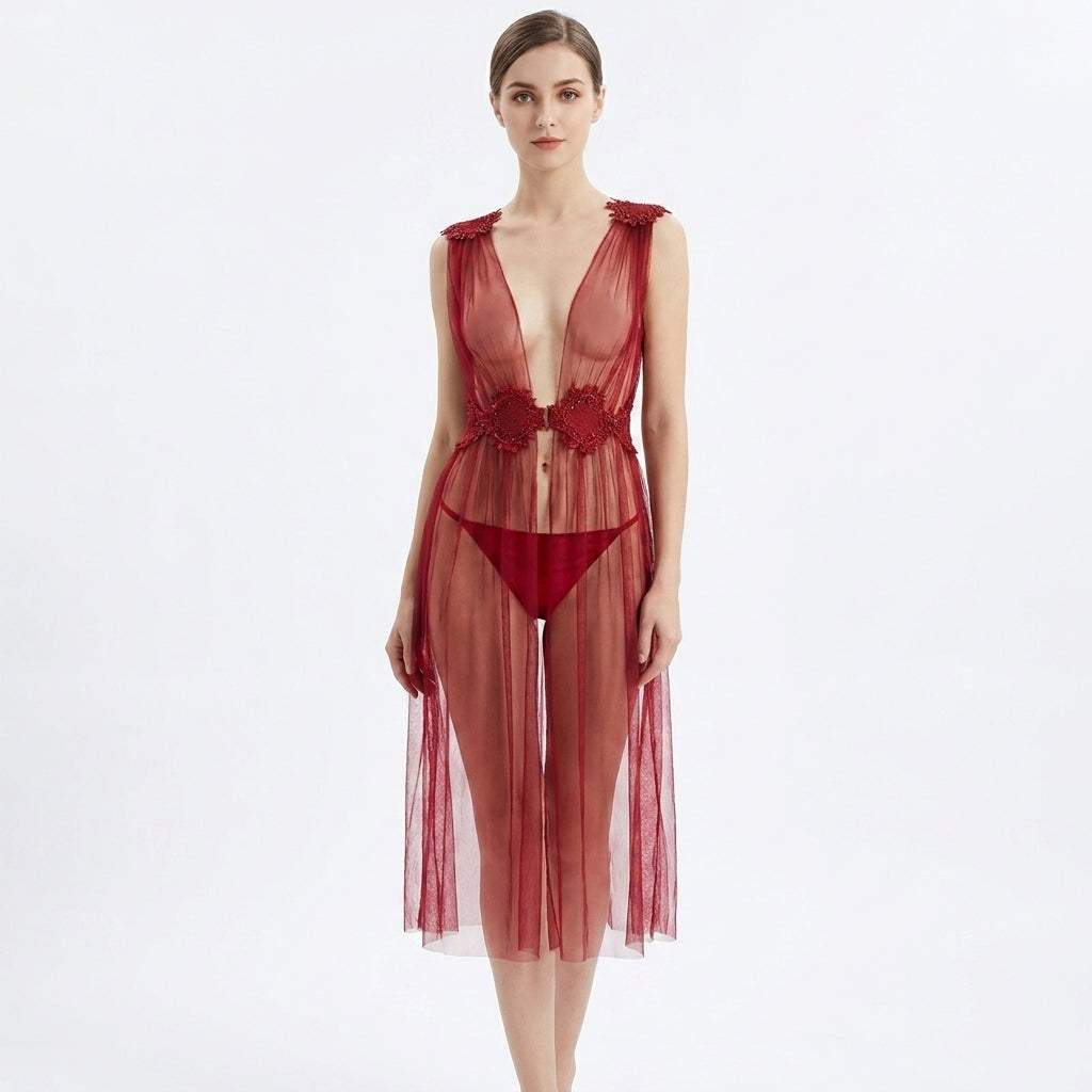 Goddess Tease Sheer Gown 2 Piece Set - Lingerie By Coco - Flyclothing LLC
