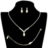 3PCS Teardrop Pearl Accented Rhinestone Necklace Jewelry Set - Madeline Love - Flyclothing LLC