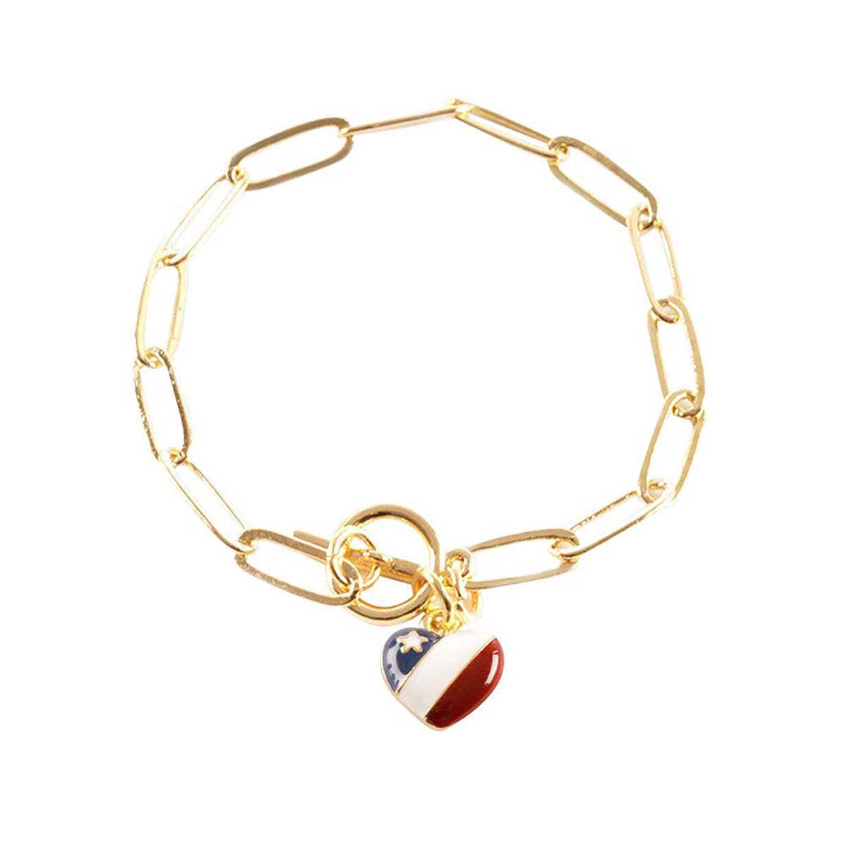 American USA Flag Heart Charm Toggle Bracelet - Madeline Love - Flyclothing LLC