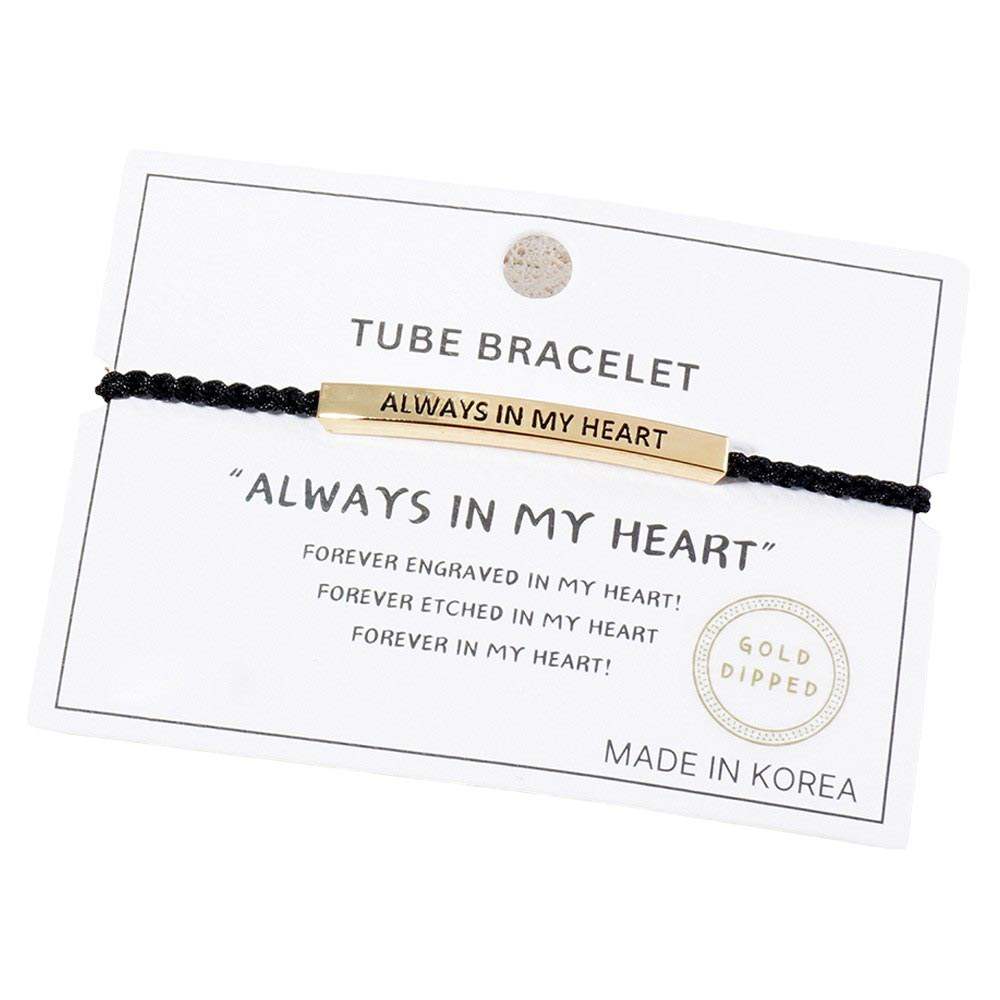 Gold Dipped ALWYAS IN MY HEART Rope Pull Tie Bracelet - Madeline Love - Flyclothing LLC