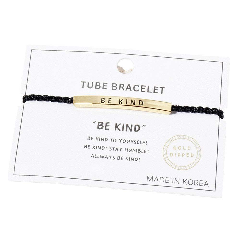 Gold Dipped BE KIND Message Bar Pointed Rope Bracelet - Madeline Love - Flyclothing LLC