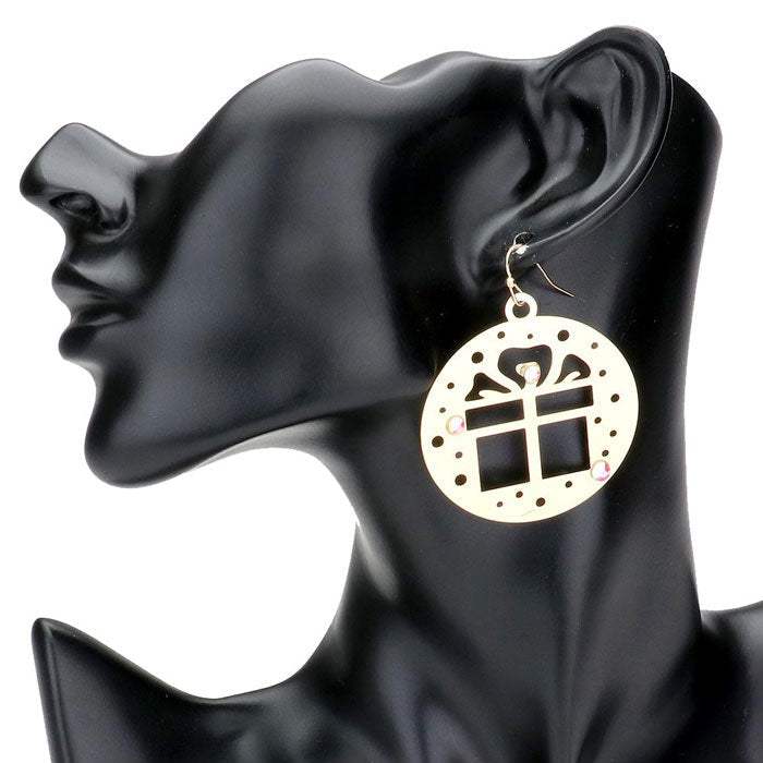 Stone Embellished Christmas Gift Brass Dangle Earrings - Madeline Love - Flyclothing LLC