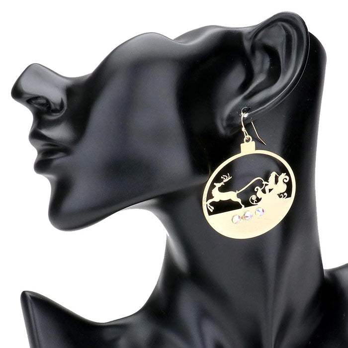 Stone Embellished Cut Out Santa Claus Brass Dangle Earrings - Madeline Love - Flyclothing LLC