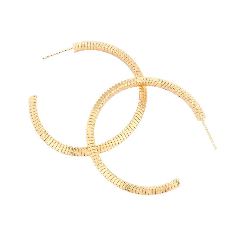 Textured Brass Metal Hoop Earrings (1.6Inch) - Madeline Love - Flyclothing LLC