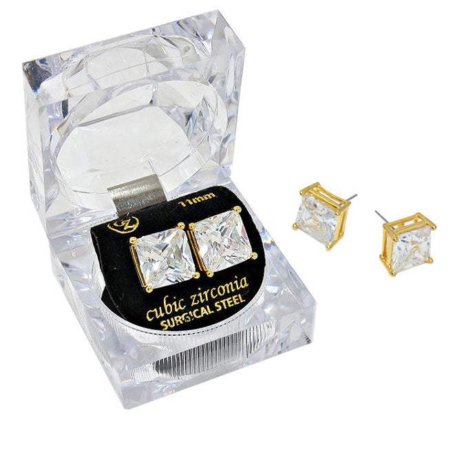11mm Square Crystal Cubic Zirconia Stud Earrings in Clear Gift Box - Ready to Gift - Madeline Love - Flyclothing LLC