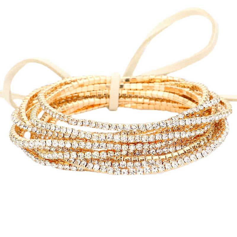12PCS Ribbon Colorful Rhinestone Layered Stretch Bracelets - Madeline Love - Flyclothing LLC