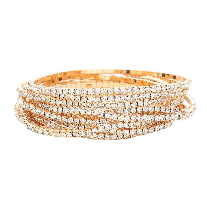 12Pcs Stackable Rhinestone Stretch Evening Bracelets - Madeline Love - Flyclothing LLC