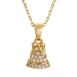 14K Gold Dipped CZ Stone Paved Festive Bell Pendant Necklace - Madeline Love - Flyclothing LLC