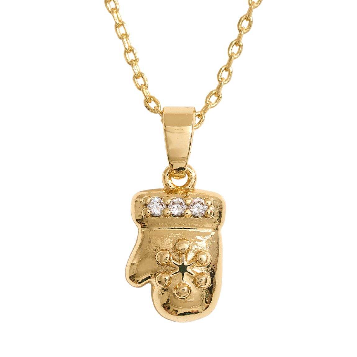 14K Gold Dipped CZ Stone Paved Holiday Mitten Pendant Necklace - Madeline Love - Flyclothing LLC