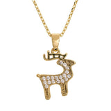 14K Gold Dipped CZ Stone Paved Reindeer Pendant Necklace - Madeline Love - Flyclothing LLC