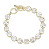 14K Gold Plated Square CZ Stone Link Evening Toggle Bracelet - Madeline Love - Flyclothing LLC