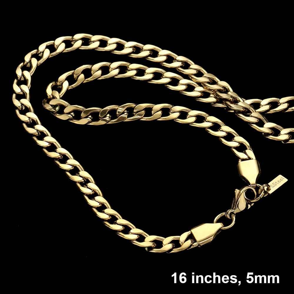 16 INCH, 5mm Stainless Steel Cuban Chain Necklace - Madeline Love - Flyclothing LLC