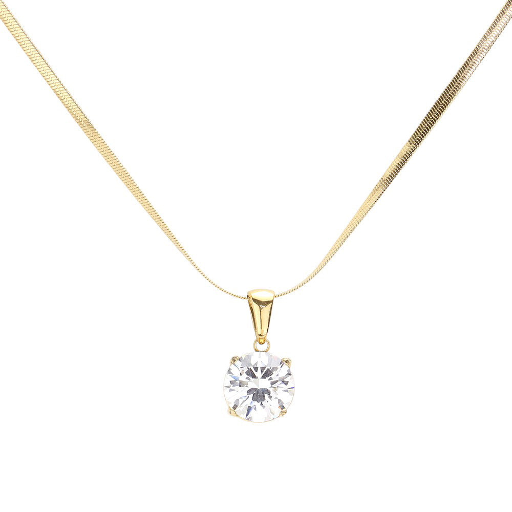 18K Gold Dipped Stainless Steel CZ Round Pendant Necklace - Madeline Love - Flyclothing LLC