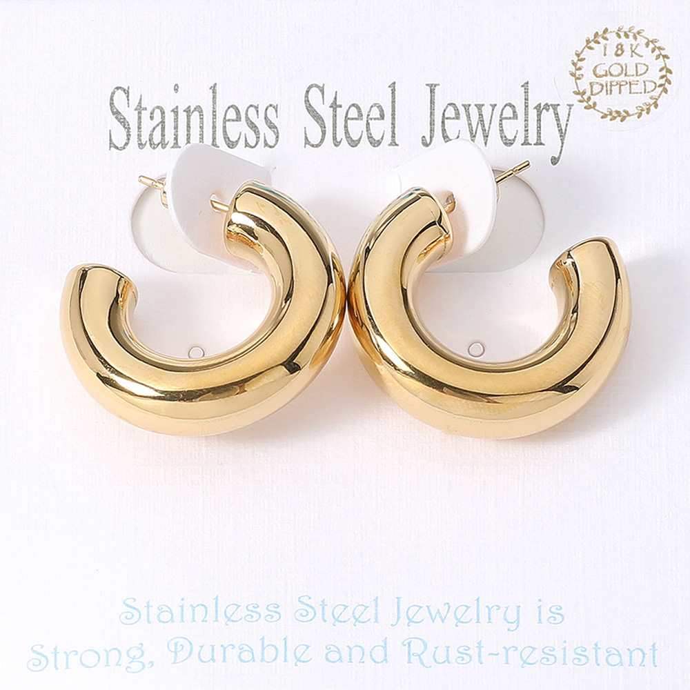 18K Gold Dipped Stainless Steel Chunky Hoop Earrings - Madeline Love - Flyclothing LLC