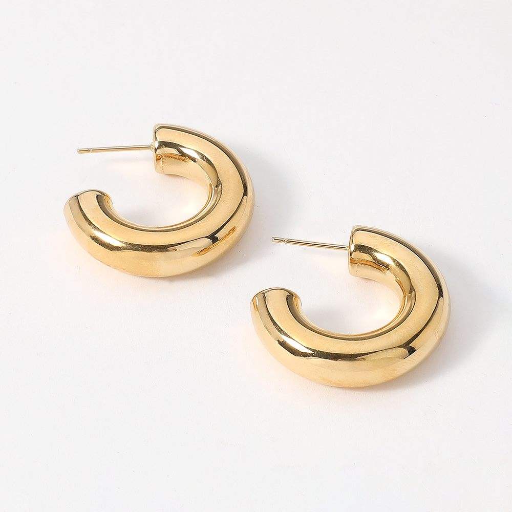 18K Gold Dipped Stainless Steel Chunky Hoop Earrings - Madeline Love - Flyclothing LLC
