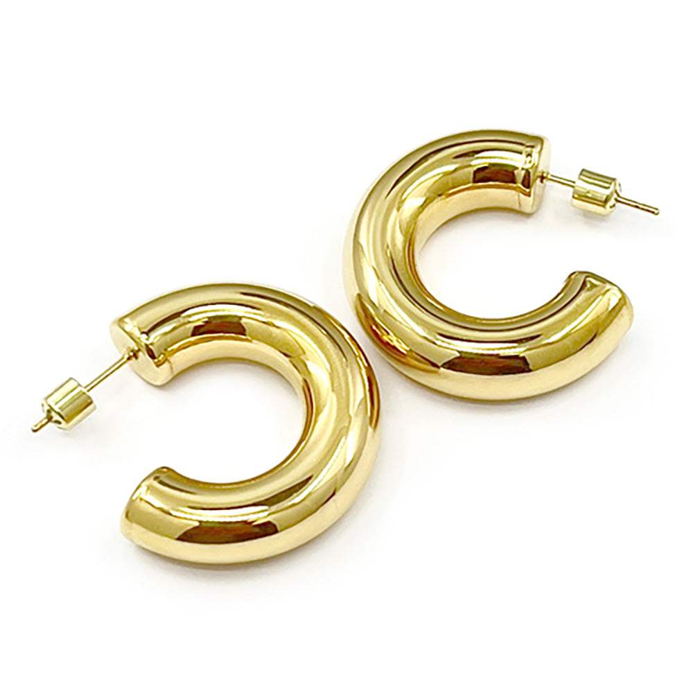 18K Gold Dipped Stainless Steel Chunky Hoop Earrings - Madeline Love - Flyclothing LLC